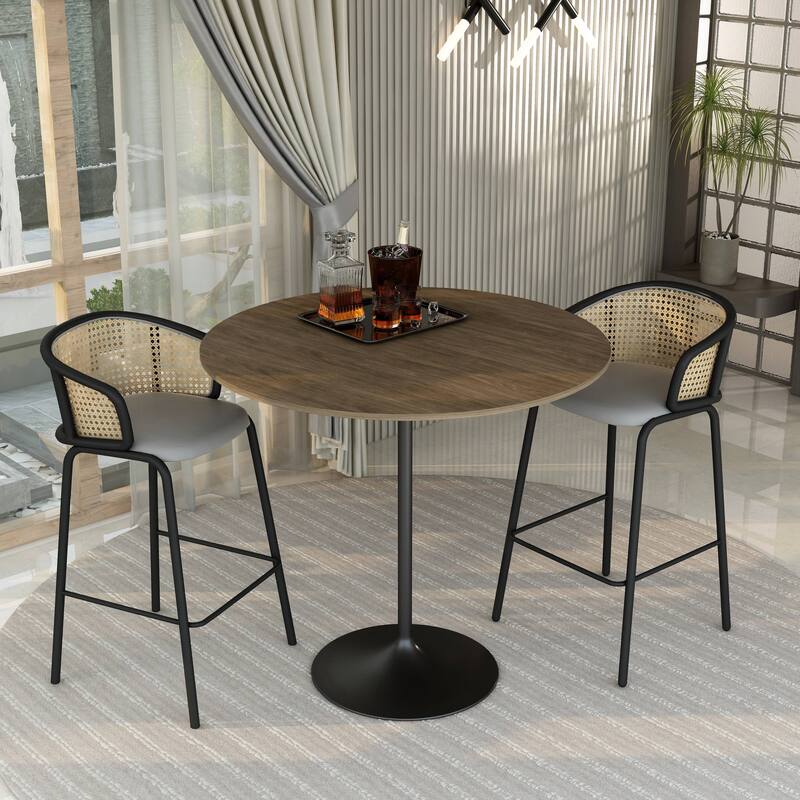 LeisureMod Verve 48" Round Dining Table with MDF Wood TableTop and Black Steel Base for Kitchen & Dining Room