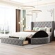 preview thumbnail 12 of 19, Queen Upholstered Platform Bed with 1 Drawer,2 Side Storage Stool Grey