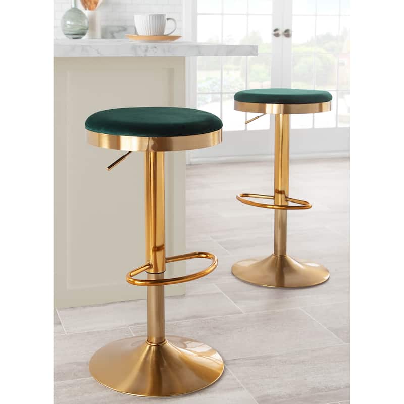 Lumisource Dakota Barstool in Gold Steel and White Leather - Set of 2 - 15"Lx15"Wx23-31.75"H