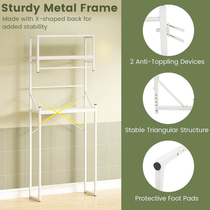 Costway 3-Tier Over the Toilet Storage Rack with Towel Holder Hooks & - See Details