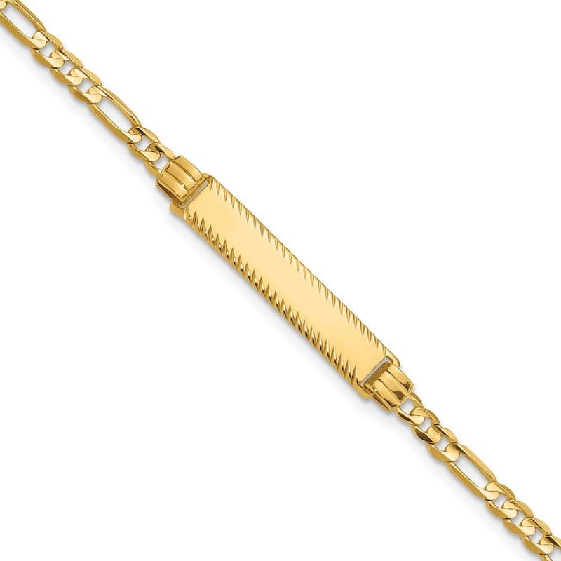 Curata 14k Yellow Gold 3mm Diamond-cut Figaro Link ID Bracelet Options: 7" 8"