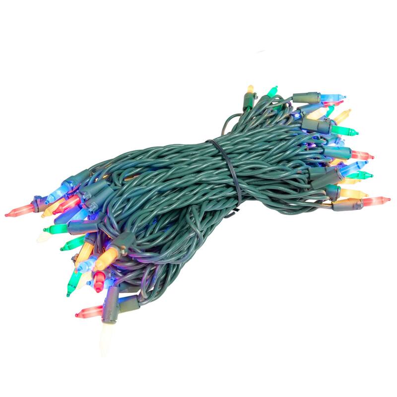 50 Light Traditional LED Christmas Mini Light Set, Patio Lights, Ceramic Bulbs, Green Wire, 25’