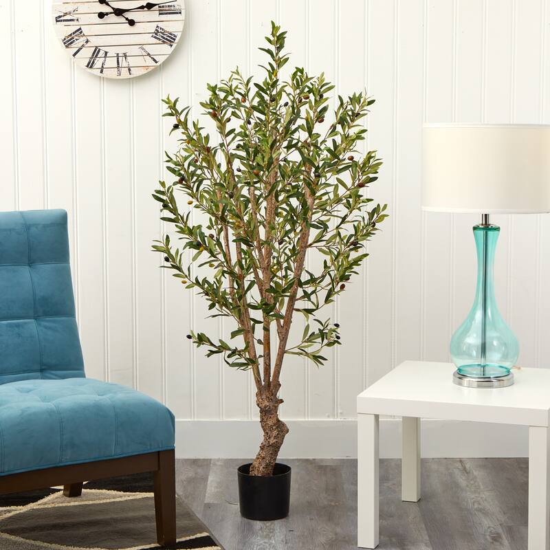 Olive Tree 5ft - Silk Artificial Tree, Realistic Greenery for Home Office Decor - 5ft.