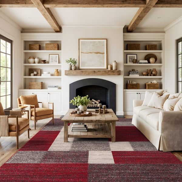 slide 2 of 22, World Rug Gallery Modern Boxes Design Non-slip (Non-skid) Area Rug 7'10" x 10' - Red