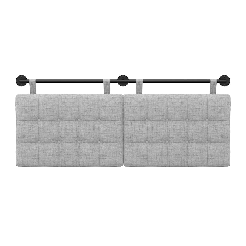 Nathan James Remi Wall Mount Tufted Headboard with Adjustable Straps and Black Metal Rail