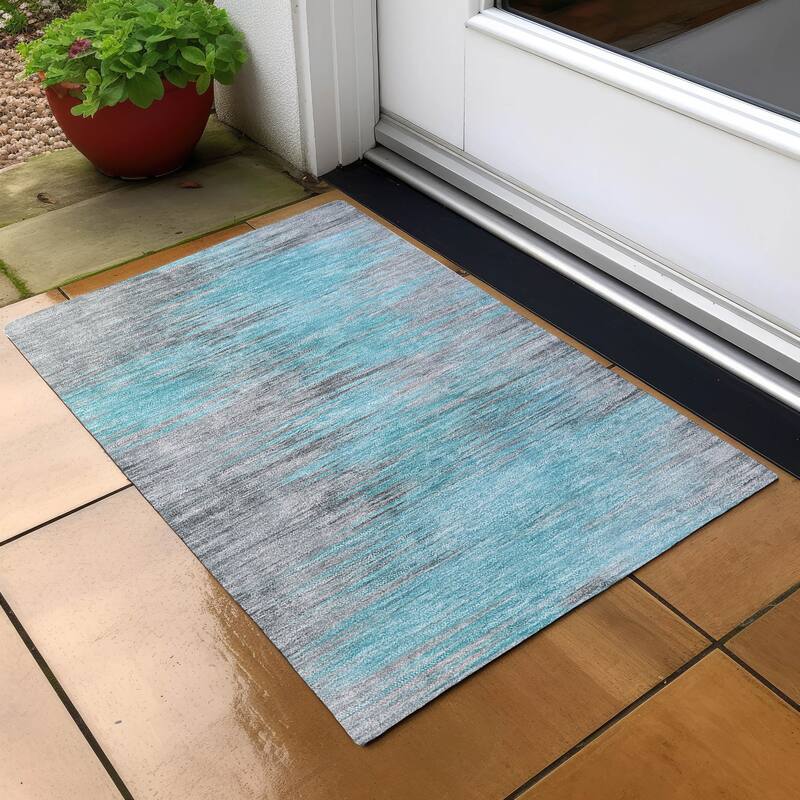 Machine Washable Indoor/ Outdoor Chantille Modern Ombre Rug - 1'8" x 2'6" - Teal