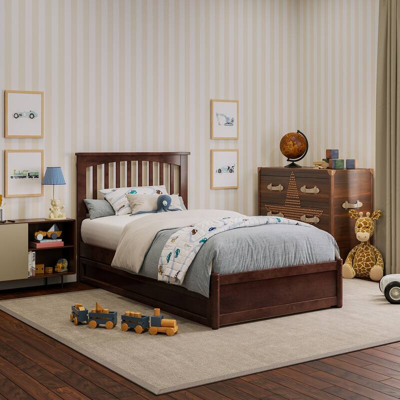 Everett Platform Bed with Panel Footboard and Twin Trundle