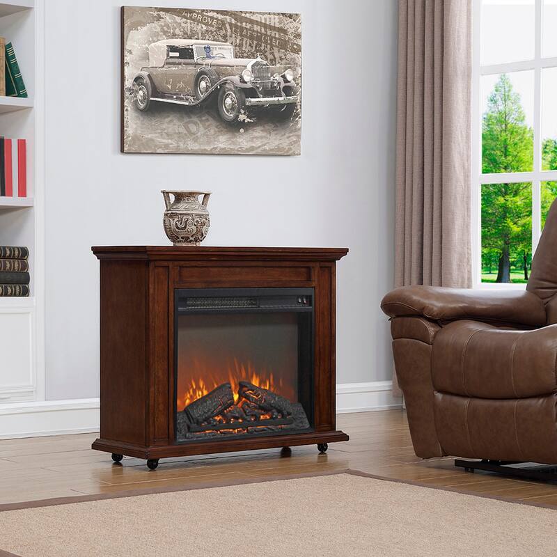 23 Inch Electric Fireplace Insert Heater With Log Set & Realistic Flame, Overheating Protection Without Control