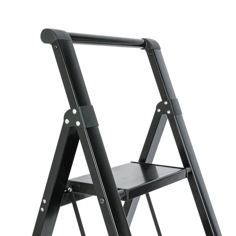 Black 4 Step Stool Folding Step Stool with Handrails