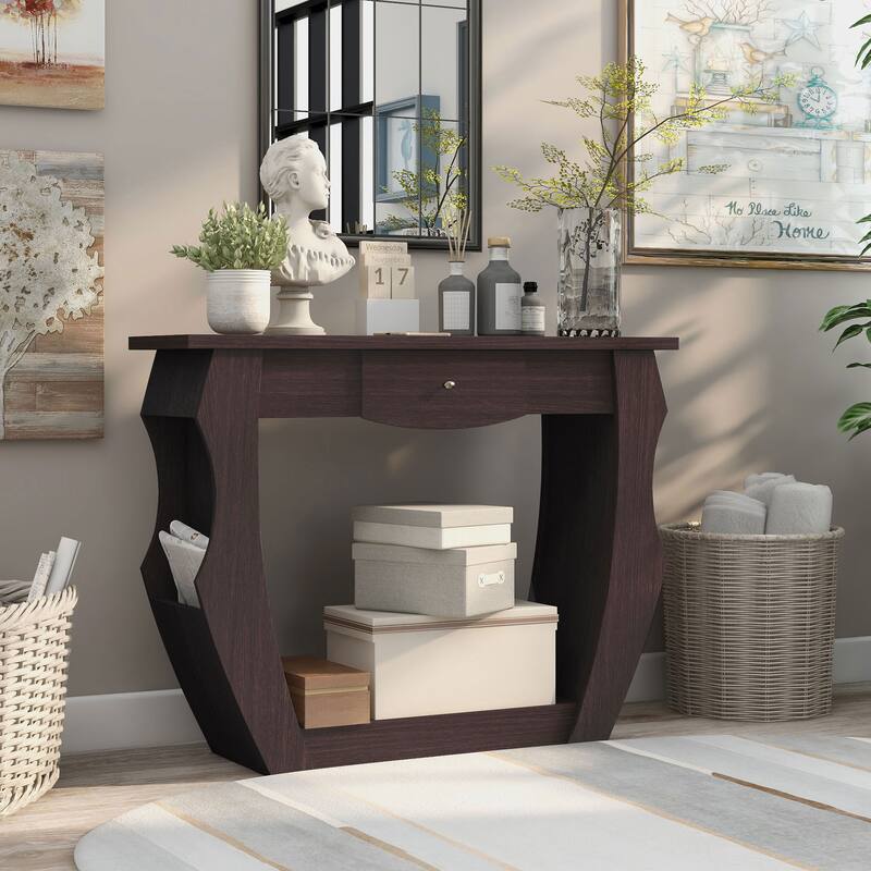 DH BASIC Walnut 40" Storage Console Table by Denhour - Walnut