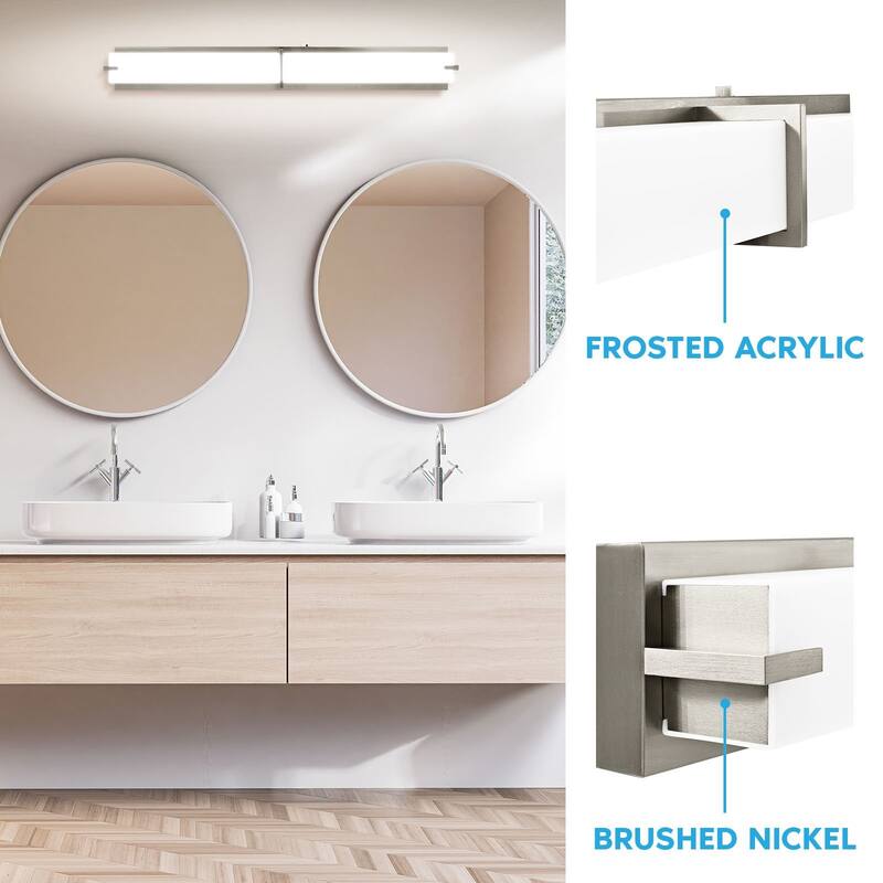 Luxrite 36" LED Vanity Light Brushed Nickel Bathroom Light Fixture 3CCT 30W 2100 Lumens Dimmable Damp Rated ETL Listed