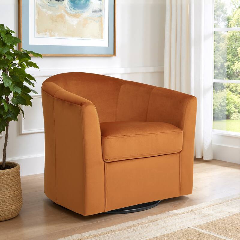Modern Velvet Upholstered Swivel Barrel Chair for Living Room Lounge - Orange