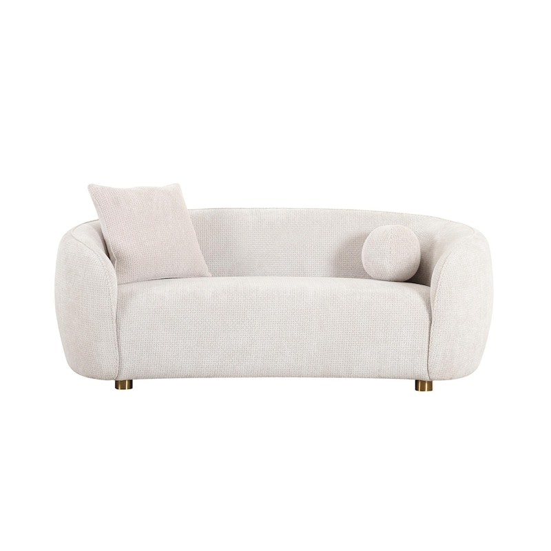 Pasargad Home Zarina Upholstered Modern Loveseat with 2 Pillows, Ivory - W74.8"xD39"xH28.3"