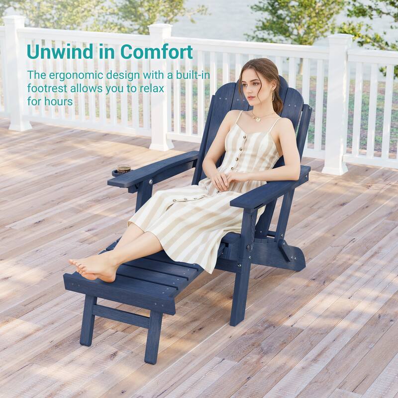 Folding HDPE Adirondack Chair with 3-Position Adjustable & Ottoman
