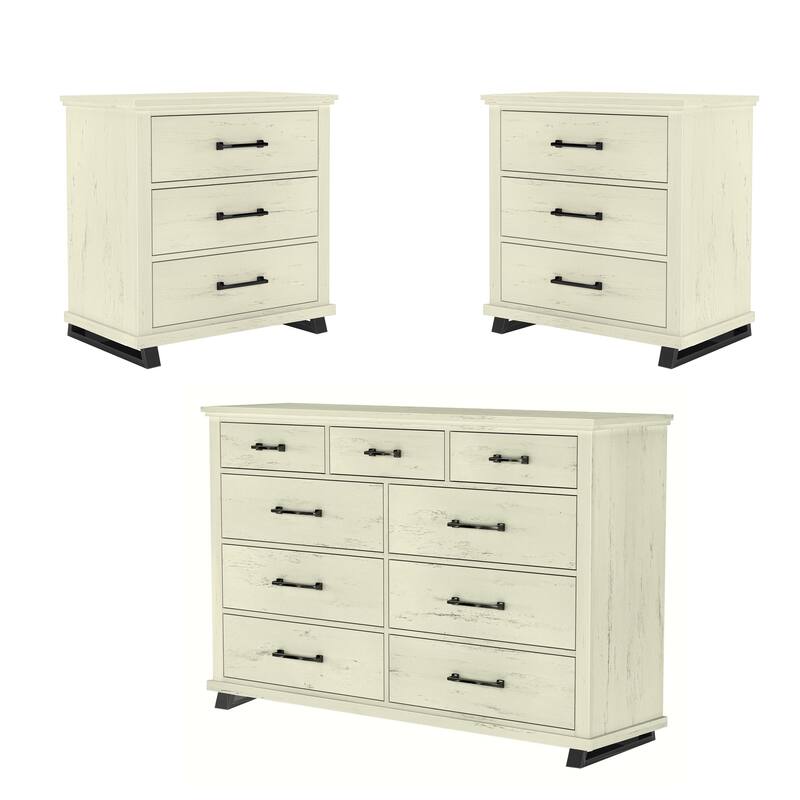 Farmhouse-inspired 3-Piece Bedroom Set - 2 Nightstands and 1 Dresser