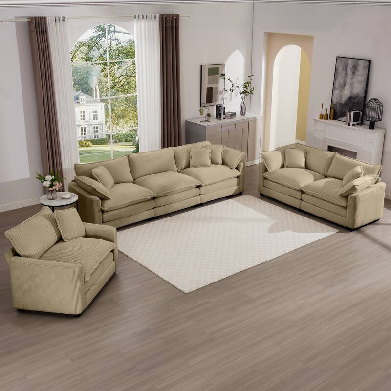 Roomfitters 3-Piece Modular Corduroy Sofa Set, Oversized Deep Seat Sectional with Memory Foam - Tan