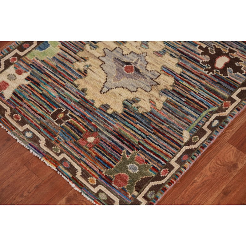 Handmade Vegetable Dye Oushak Turkish Runner Rug Floral Wool Carpet - 2'6" x 19'11"
