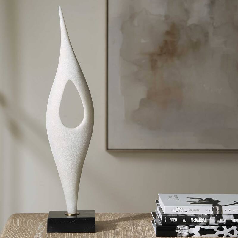 Uttermost Fluid Drop White Stone Sculpture - 5.00 W x 24.25" H x 5.00" D