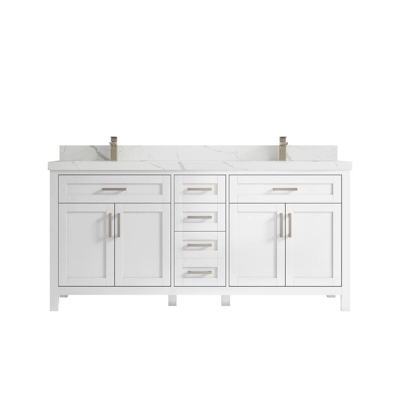 Willow Collections 72 in. W x 22 in. D Double Sink Bathroom Vanity with Countertop - 2" Calacatta Laza - White