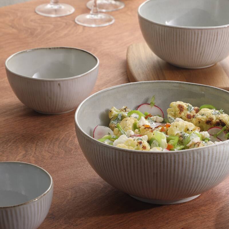 Gibson Elite Sandy Pines 4 Piece Nesting Bowl Set, 4", 5.5", 7" & 9" Round Stoneware Reactive Glaze Finish, Prep & Serving Bowls