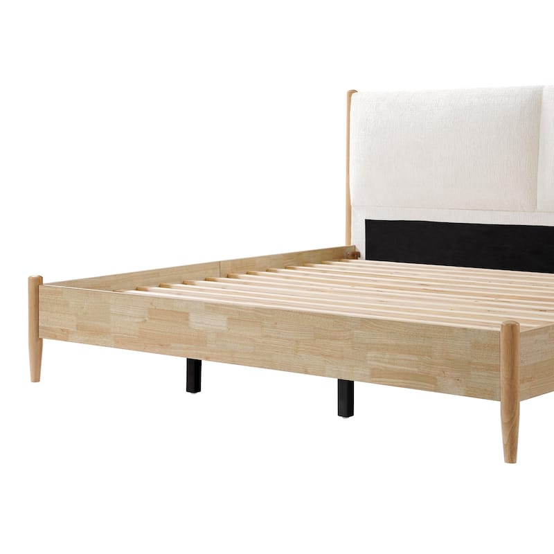 Christopher Knight Home - Elara Damare Queen Bed with Solid Rubberwood Frame, Boucle Upholstered Headboard