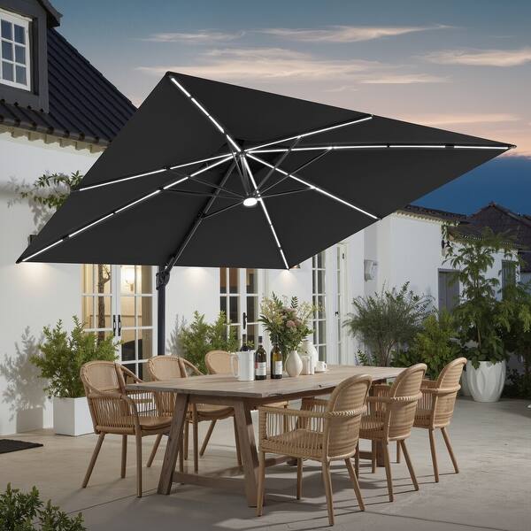 extending patio umbrella Outdoor 11x11FT Patio Cantilever Umbrella Double Top with Solar LED Light  Strips