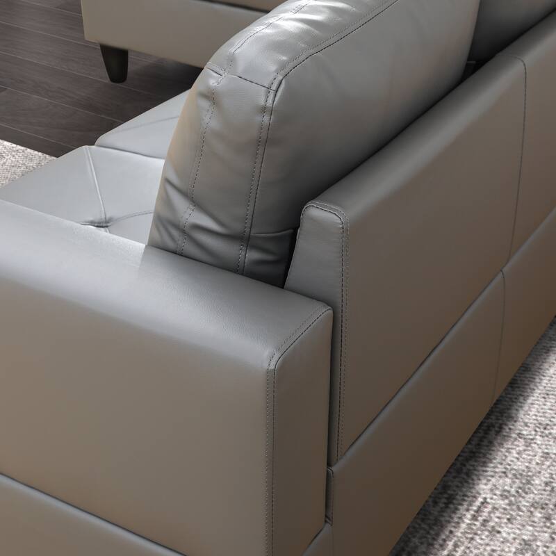 L-Shaped PU Leather Sofa & Chaise with Ottoman