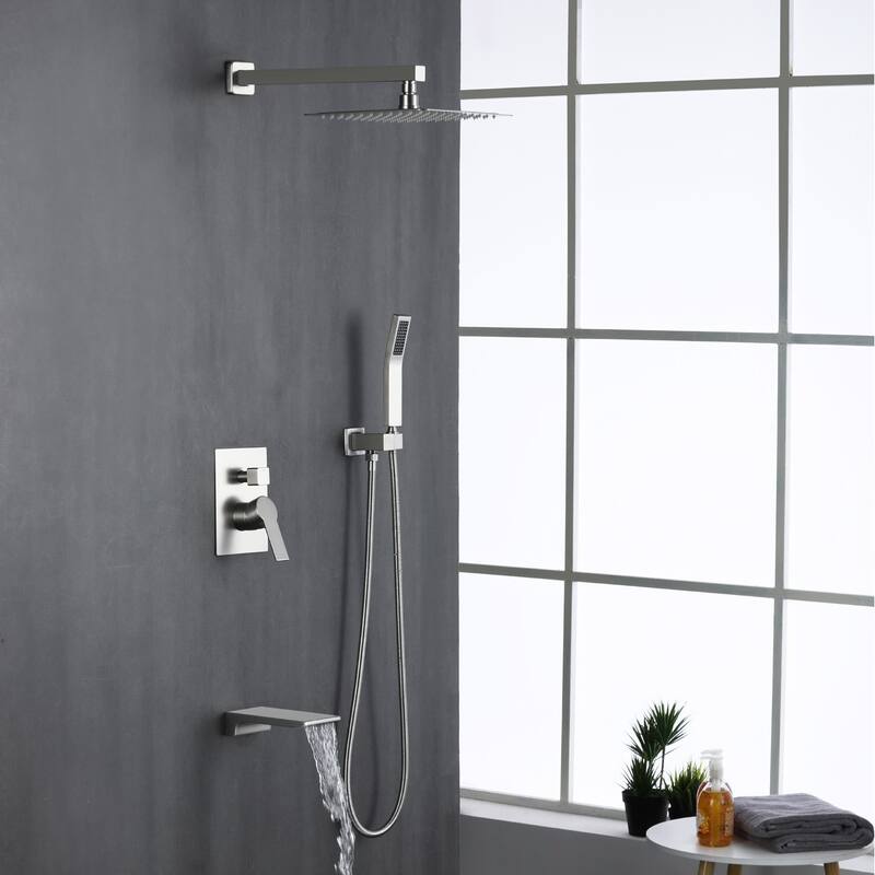 Wall Mount Tub Shower Faucet Set With Hand Shower Complete Shower System With Tub Spout With Pressure Balance Valve