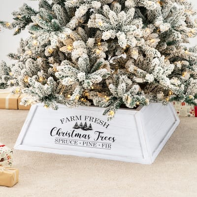 Glitzhome 26"L Wooden Trapezoid Farm Fresh Christmas Tree Collars