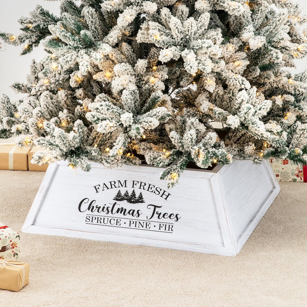 Glitzhome 26"L Wooden Trapezoid Farm Fresh Christmas Tree Collars