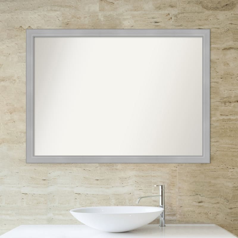 Non-Beveled Bathroom Wall Mirror - Vista Brushed Nickel Narrow Frame