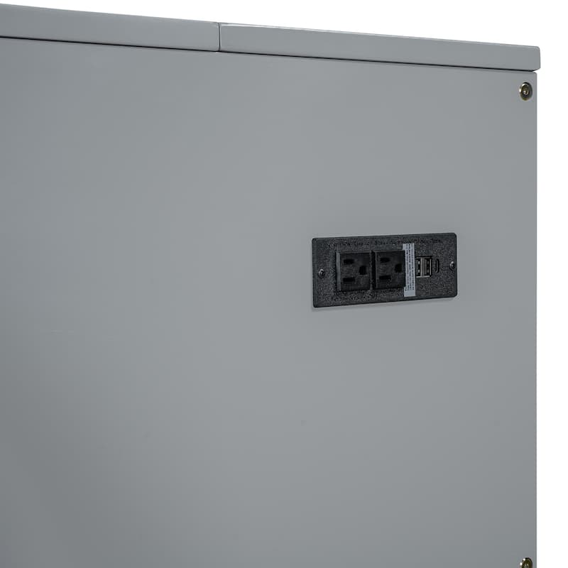 Queen Size Murphy Bed with Pulley System, Storage Drawer, USB Ports, and Sockets, Space-Saving