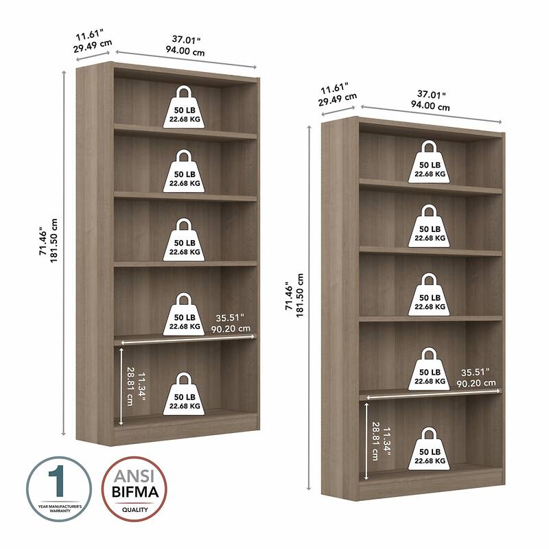 Universal Tall 5 Shelf Bookcase Storage - Set of 2 by Bush Furniture