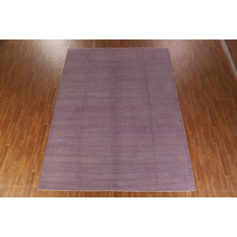 Hand Knotted Oriental 100% Wool Carpet Modern Solid Purples Gabbeh Area Rug - 12' 2'' X 9' 1''