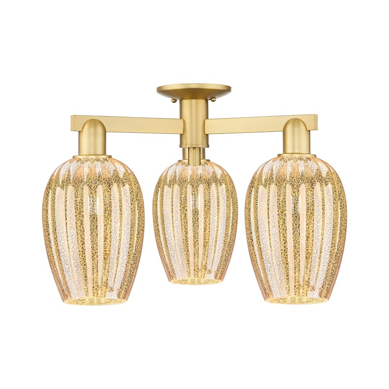 Innovations Lighting 716-3F-14-24 Preston Semi-Flush Flute Preston 3 - Satin Gold / Mercury