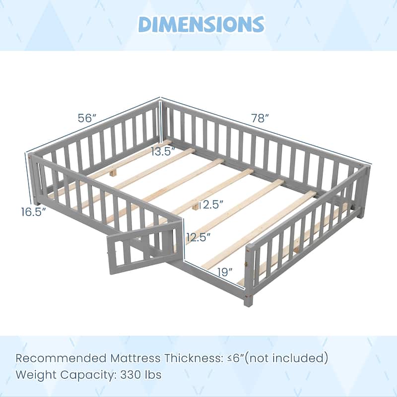 Gymax Full Size Floor Bed Montessori Bed Frame w/ Full-length