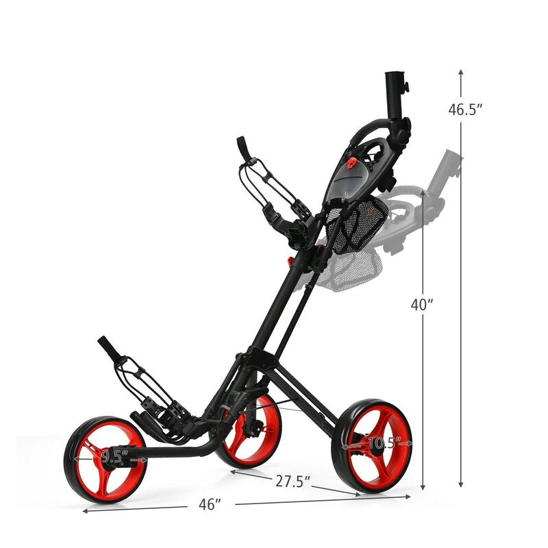 3 Wheel Folding Golf Push Cart with Brake Scoreboard Adjustable Handle