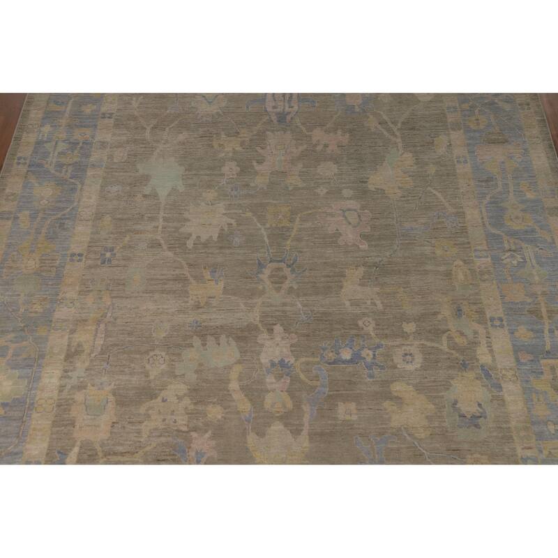Hand Knotted Oriental 100% Wool Carpet Transitional All-Over Greys & Charcoal Oushak Area Rug - 13' 9'' X 9' 10''
