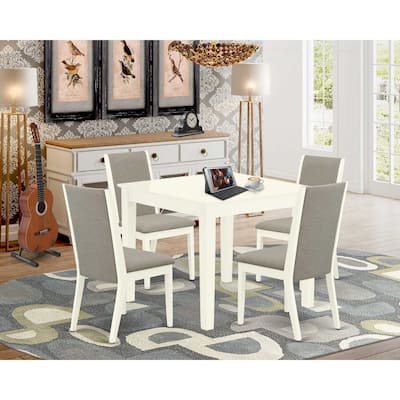 5-Piece Linen White Finish Solid Wood Top - Rectangular Dining Room Set with High Back - Seats 4