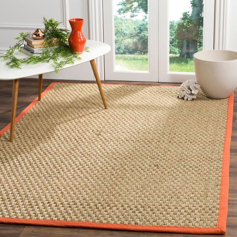 SAFAVIEH Natural Fiber Marina Basketweave Seagrass Rug - 4' x 6' - Natural/Rust