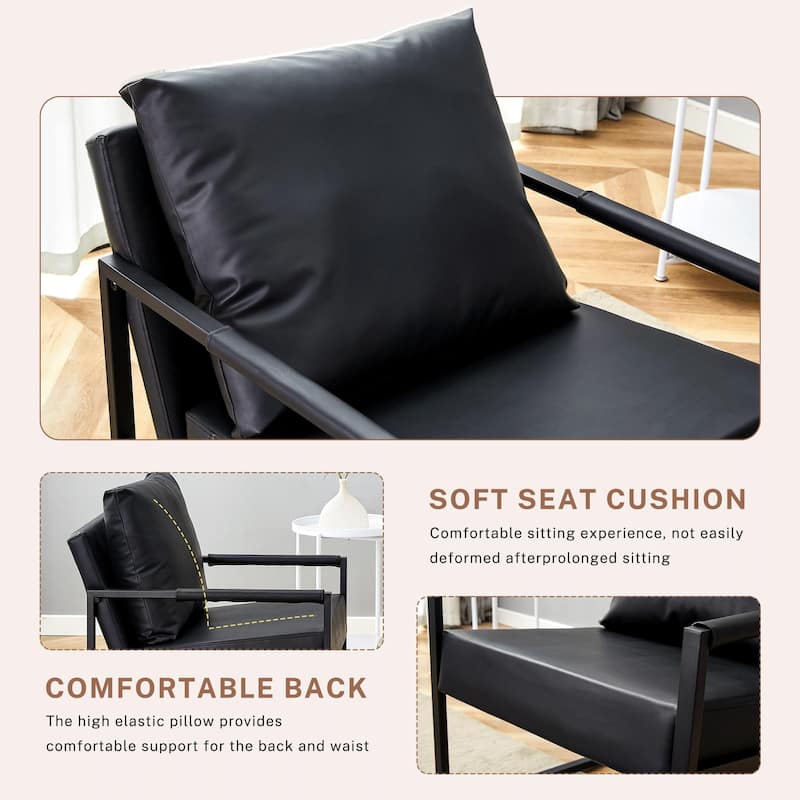 Set of 1 Classic PU Leather and Metal Frame Sofa -Ergonomically designed, a perfect blend of modern and industrial styles