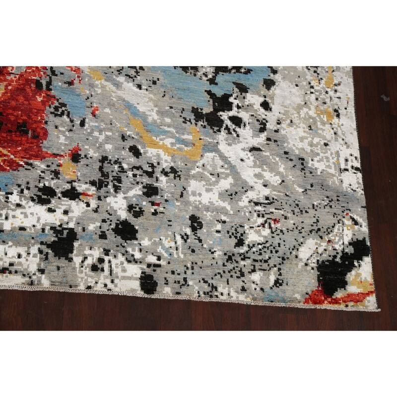 Vegetable Dye Wool/ Silk Oriental Abstract Area Rug Hand-knotted - 12'0" x 15'5"