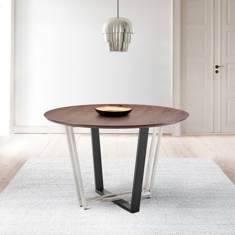 Joana Anastasia 5 Piece Round Walnut Dining Table Set with Metal Frame and Upholstered Chairs