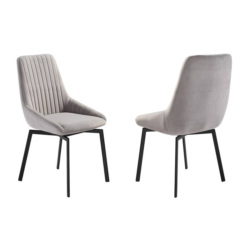 Jeny 22 Inch Swivel Dining Chair Set of 2, Gray Polyester, Black Legs