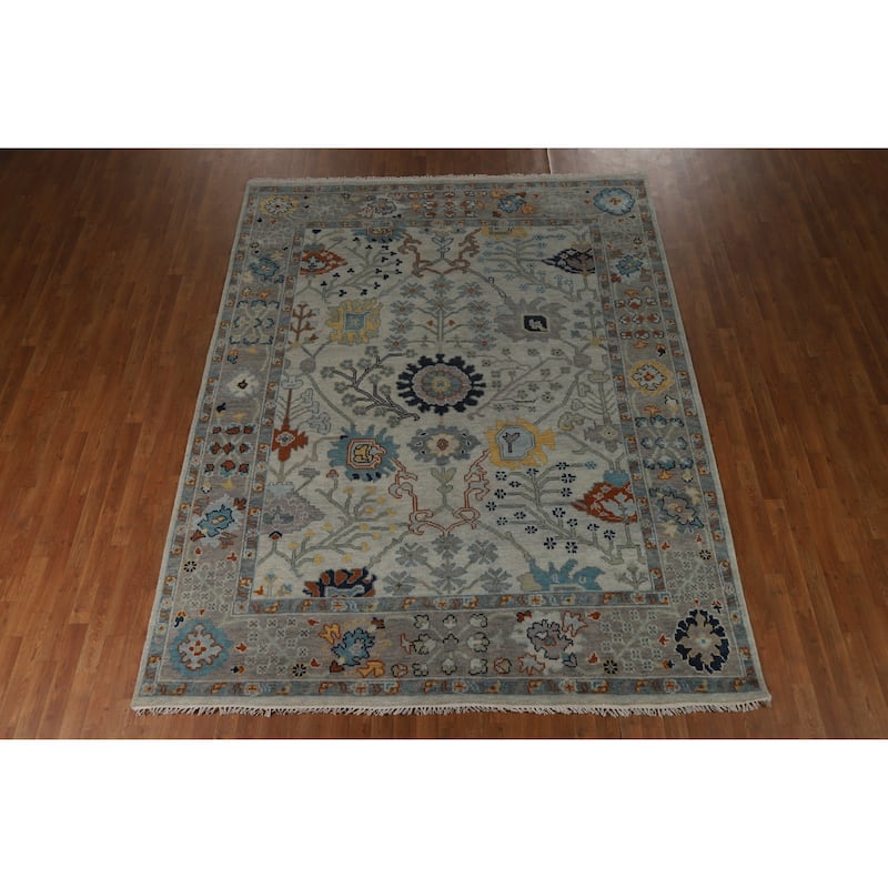 Hand Knotted Oriental 100% Wool Carpet Transitional All-Over Greys & Charcoal Oushak Area Rug - 10' 2'' X 7' 11''