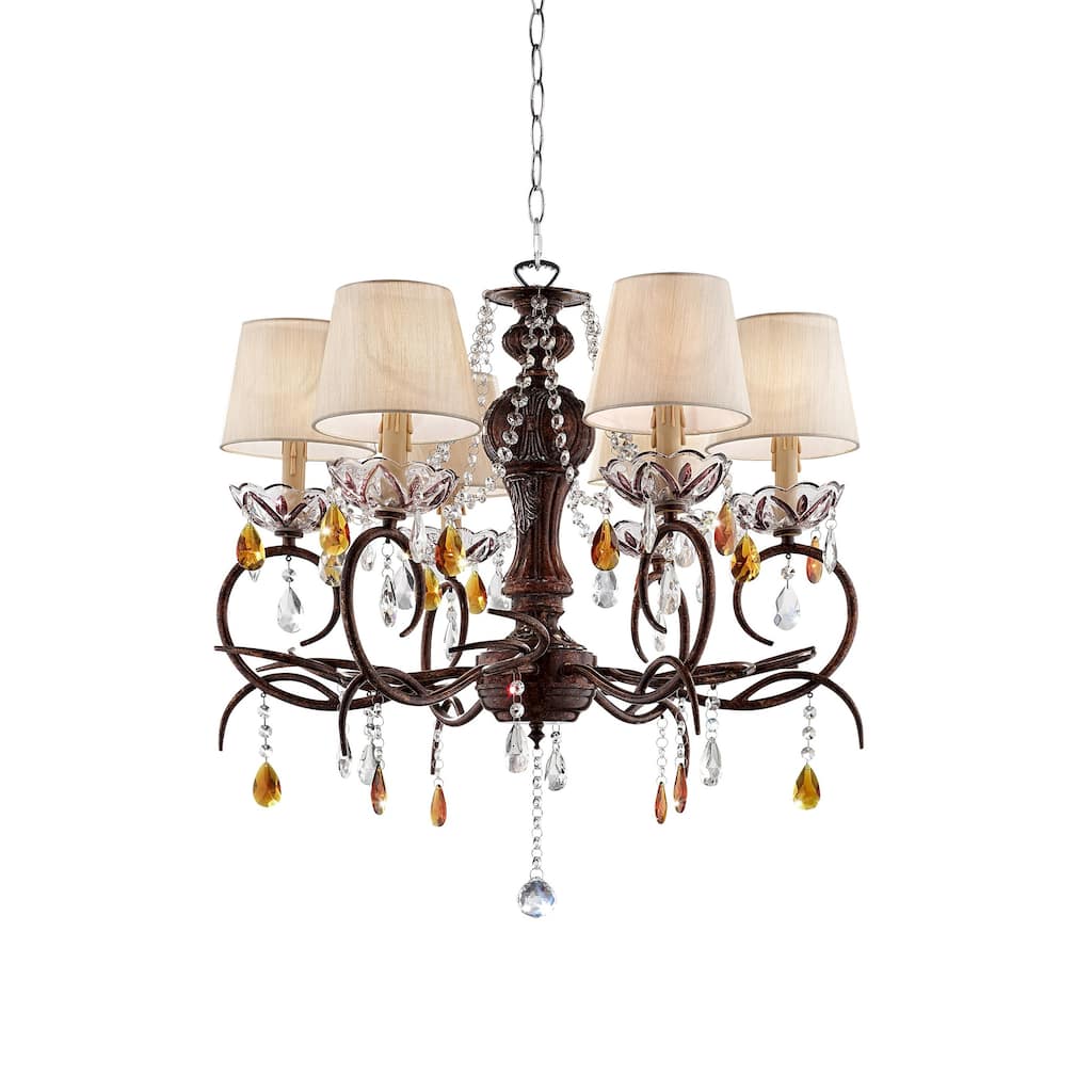 Burnished Bronze Hanging Ceiling Lamp with Clear and Amber Crystals - 27" x 25" x 25" - 27" x 25" x 25"