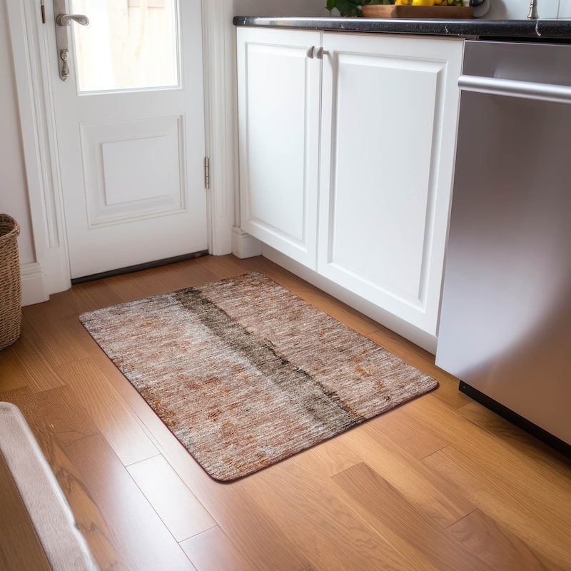 Machine Washable Indoor/ Outdoor Chantille Modern Contemporary Rug - Paprika - 1'8" x 2'6"