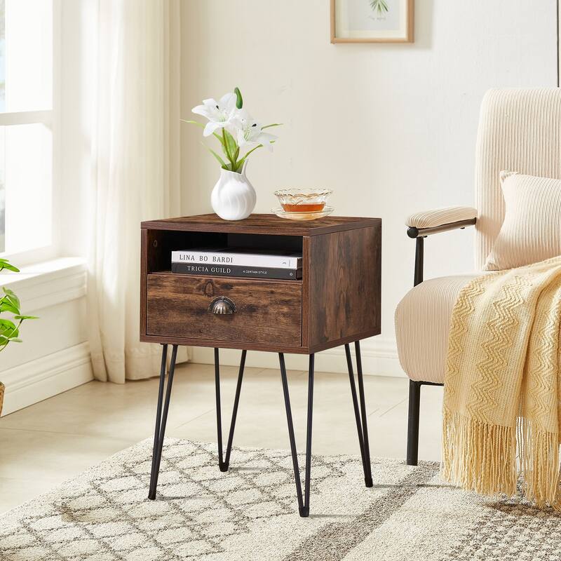 VECELO, Mid-century Modern 1-Drawer Wood End Table - 15.75"*15.75"*23.62" - 15.75"*15.75"*23.62"