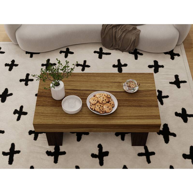 42 Inch Wood Rectangular Coffee Table, All MDF Farmhouse Accent Center Low Cocktail Tea Table with Sturdy Base