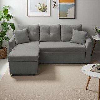 85.5" Corduroy Convertible L-Shaped Sleeper Sofa with Reversible ...